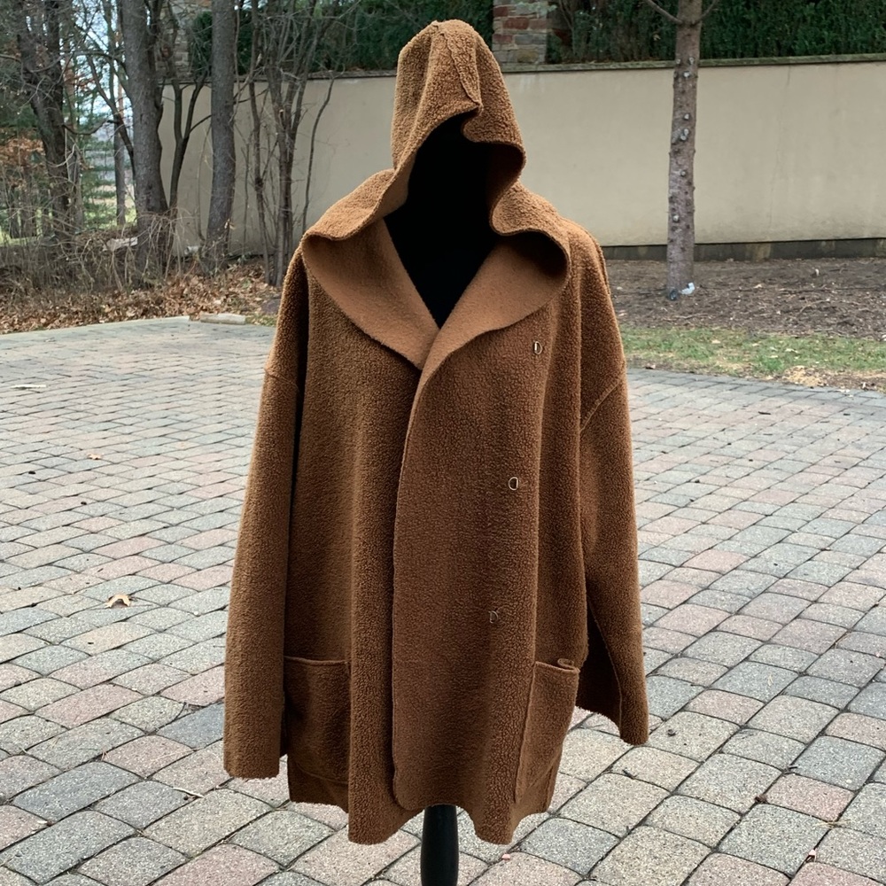 NWOT Max Studio Hooded Faux Shearling Knit Jacket/Teddy Coat - Picture 2 of 16